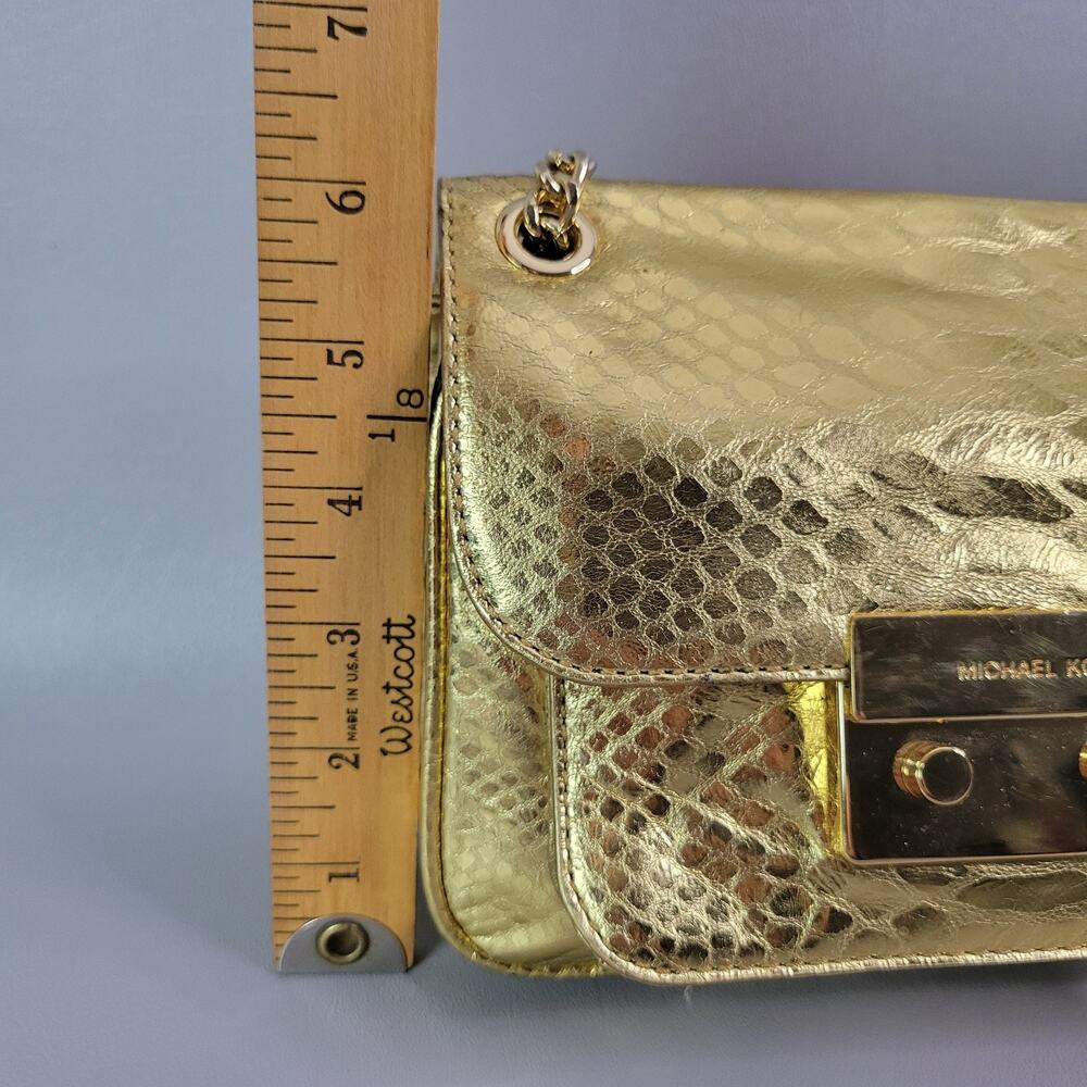 Michael Kors Mini Handbag Gold Snakeskin Embossed Chain Strap - Picture 15 of 15